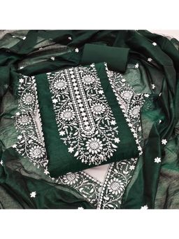 Zeepkart - Green Chanderi Cotton Embroidered Unstitched Dress Material (Set of 3)