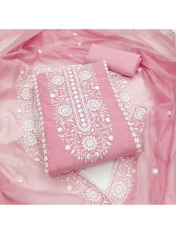 Zeepkart - Pink Chanderi Cotton Embroidered Unstitched Dress Material (Set of 3)