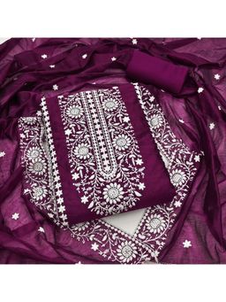 Zeepkart - Wine Chanderi Cotton Embroidered Unstitched Dress Material (Set of 3)