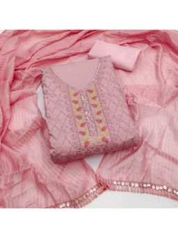 Zeepkart - Peach Silk Embroidered Unstitched Dress Material (Set of 3)