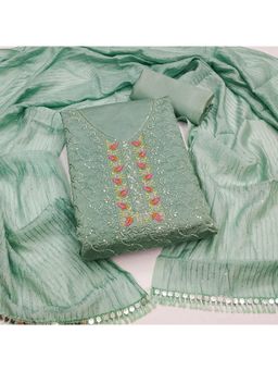 Zeepkart - Green Silk Embroidered Unstitched Dress Material (Set of 3)