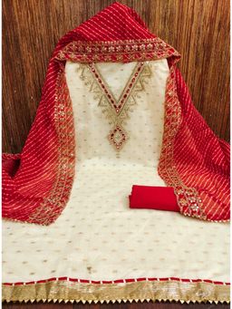 Zeepkart - Red Chanderi Embroidered Unstitched Dress Material (Set of 3)