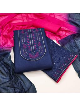 Zeepkart - Blue Cotton Embroidered Unstitched Dress Material (Set of 3)