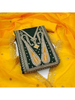 Zeepkart - Green Chanderi Cotton Embroidered Unstitched Dress Material (Set of 3)