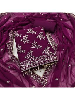 Zeepkart - Purple Silk Embellished Unstitched Dress Material (Set of 3)