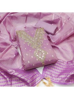 Zeepkart - Lavender Silk Embroidered Unstitched Dress Material (Set of 3)