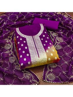 Zeepkart - Purple Organza Embroidered Unstitched Dress Material (Set of 3)