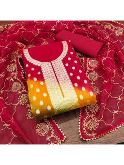 Zeepkart - Red Organza Embroidered Unstitched Dress Material (Set of 3)