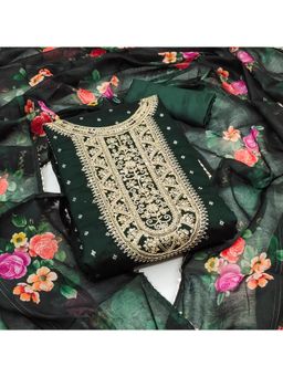 Zeepkart - Green Chanderi Cotton Embroidered Unstitched Dress Material (Set of 3)