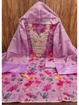 Zeepkart - Lavender Chanderi Embroidered Unstitched Dress Material (Set of 3)