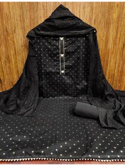 Zeepkart - Black Chanderi Embroidered Unstitched Dress Material (Set of 3)