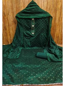 Zeepkart - Green Chanderi Embroidered Unstitched Dress Material (Set of 3)