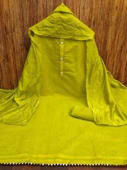 Zeepkart - Parrot Green Chanderi Embroidered Unstitched Dress Material (Set of 3)