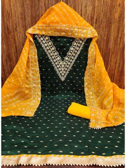 Zeepkart - Green Chanderi Embroidered Unstitched Dress Material (Set of 3)