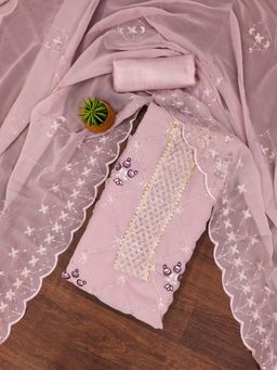 Zeepkart - Peach Georgette Embroidered Unstitched Dress Material (Set of 3)