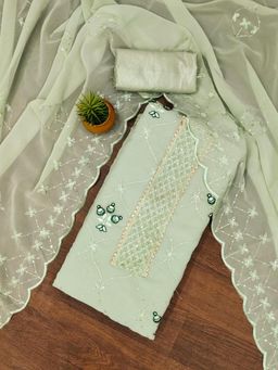 Zeepkart - Pista Green Georgette Embroidered Unstitched Dress Material (Set of 3)