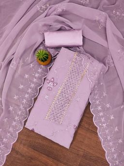 Zeepkart - Lavender Georgette Embroidered Unstitched Dress Material (Set of 3)