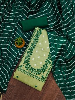 Zeepkart - Green Cotton Embroidered Unstitched Dress Material (Set of 3)