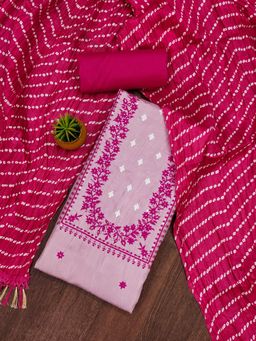 Zeepkart - Pink Cotton Embroidered Unstitched Dress Material (Set of 3)