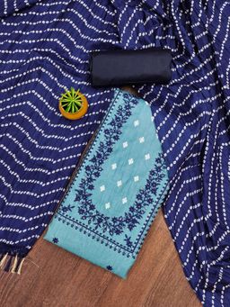 Zeepkart - Sky Blue Cotton Embroidered Unstitched Dress Material (Set of 3)