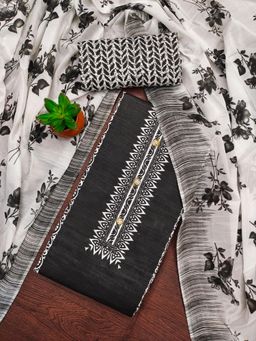Zeepkart - Black Cotton Embroidered Unstitched Dress Material (Set of 3)
