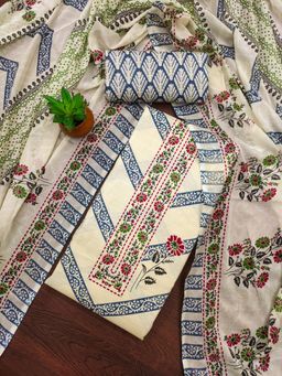 Zeepkart - Grey Cotton Embroidered Unstitched Dress Material (Set of 3)