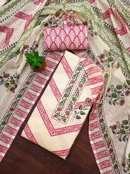 Zeepkart - Pink Cotton Embroidered Unstitched Dress Material (Set of 3)