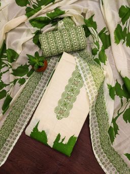 Zeepkart - Green Cotton Embroidered Unstitched Dress Material (Set of 3)