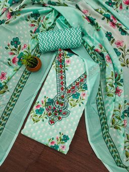 Zeepkart - Turquoise Cotton Embroidered Unstitched Dress Material (Set of 3)