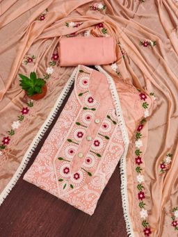 Zeepkart - Peach Cotton Embroidered Unstitched Dress Material (Set of 3)