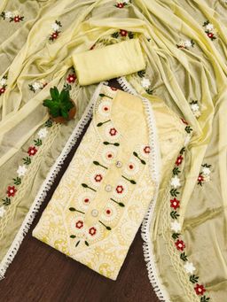 Zeepkart - Yellow Cotton Embroidered Unstitched Dress Material (Set of 3)
