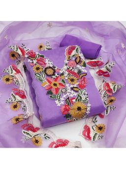 Zeepkart - Lavender Organza Embroidered Unstitched Dress Material (Set of 3)