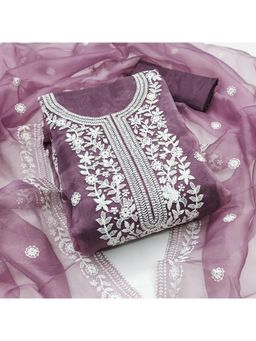 Zeepkart - Lavender Organza Embroidered Unstitched Dress Material (Set of 3)