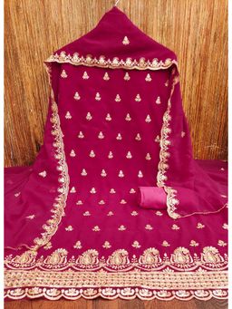 Zeepkart - Rani Pink Georgette Embroidered Unstitched Dress Material (Set of 3)