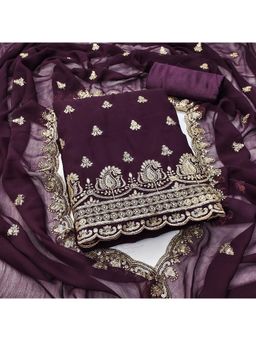 Zeepkart - Purple Georgette Embroidered Unstitched Dress Material (Set of 3)