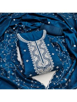 Zeepkart - Blue Cotton Embroidered Unstitched Dress Material (Set of 3)