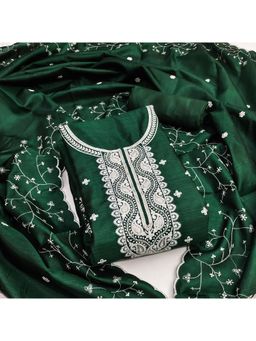 Zeepkart - Green Cotton Embroidered Unstitched Dress Material (Set of 3)