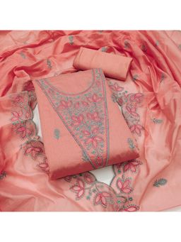 Zeepkart - Orange Chanderi Cotton Embroidered Unstitched Dress Material (Set of 3)