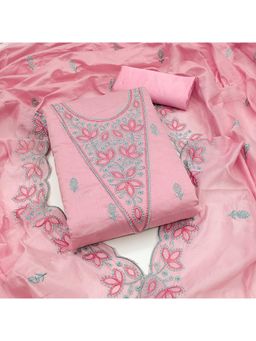 Zeepkart - Pink Chanderi Cotton Embroidered Unstitched Dress Material (Set of 3)