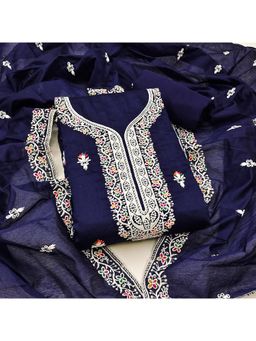 Zeepkart - Blue Chanderi Cotton Embroidered Unstitched Dress Material (Set of 3)