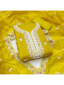 Zeepkart - Green Chanderi Cotton Embroidered Unstitched Dress Material (Set of 3)