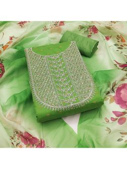 Zeepkart - Green Chanderi Cotton Embroidered Unstitched Dress Material (Set of 3)