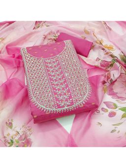 Zeepkart - Pink Chanderi Cotton Embroidered Unstitched Dress Material (Set of 3)