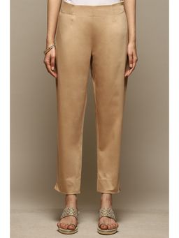 Biba - Beige Cotton Relaxed Pant