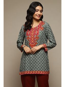 Biba - Green Cotton Blend Printed Kurti
