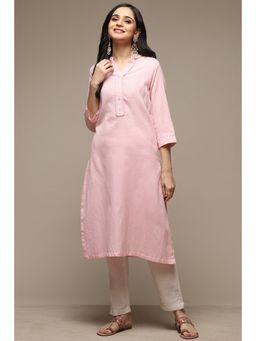 Biba - Pink Cotton Blend Straight Yarndyed Kurta