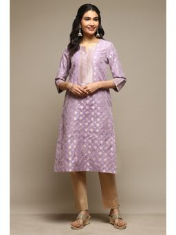 Biba - Lilac Cotton Blend Straight Yarndyed Kurta