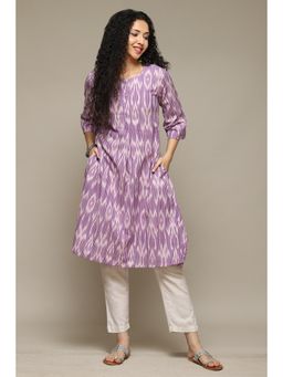 Biba - Purple Cotton Ikat Straight Yarndyed Kurta