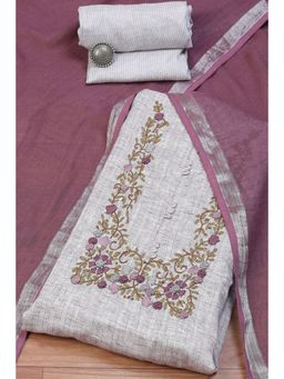Biba - Lavender Cotton Hand Embroidered Unstitched Suit (Set of 3)