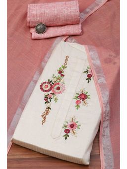 Biba - Beige Cotton Hand Embroidered Unstitched Suit (Set of 3)
